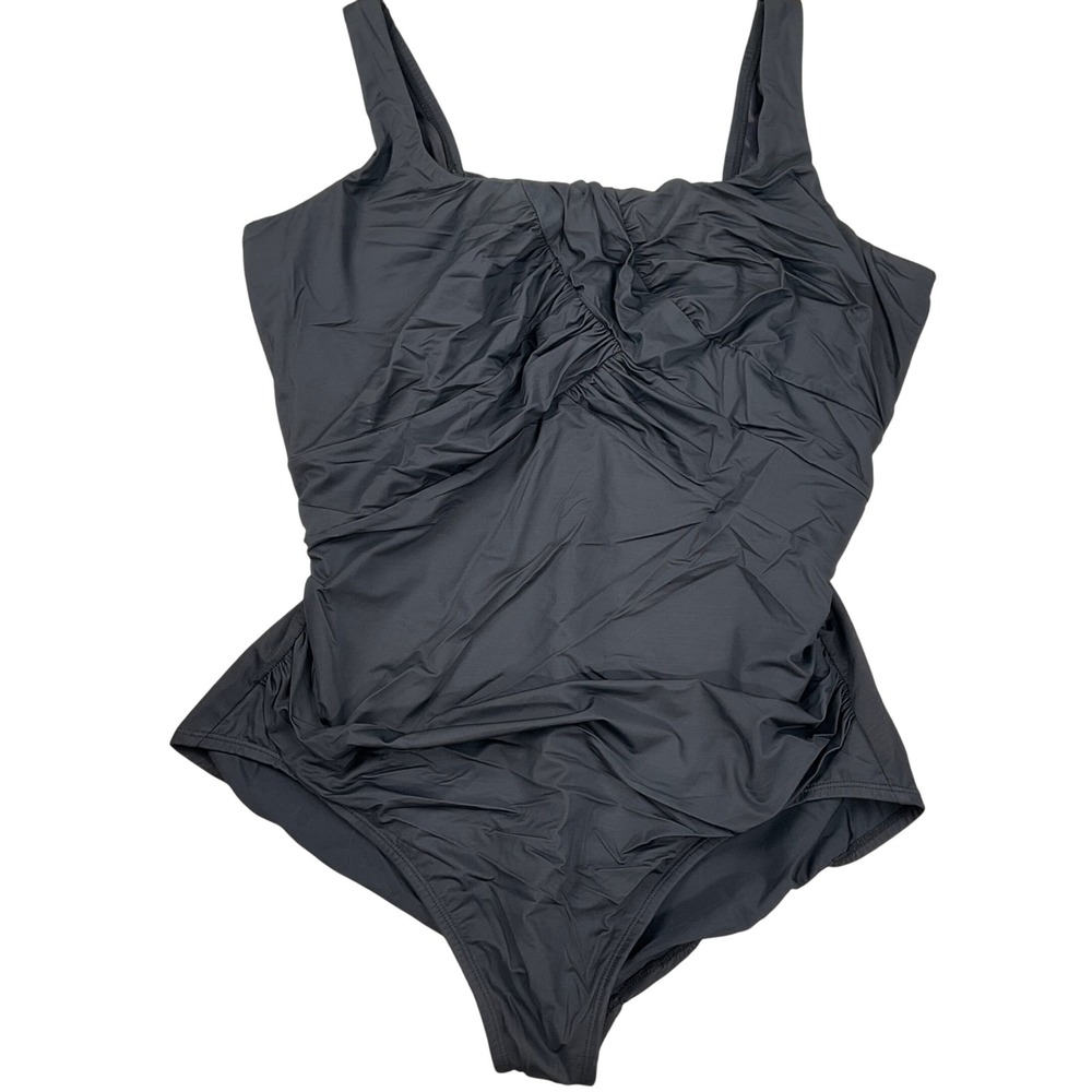 Lands End One Piece Swimsuit Women 16WG Black Twist Ruched Plus Size Beach